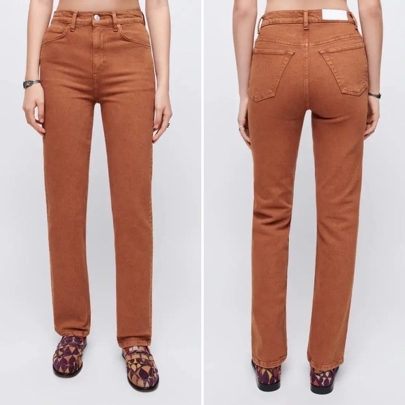 REDONE 70s Straight Leg Jeans in Terracotta Brown, Women's 23 - Picture 11 of 11